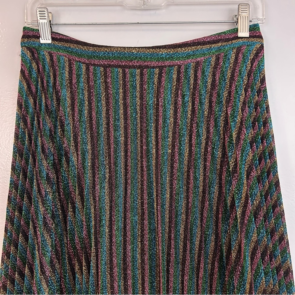 Boden Multicolor Rainbow Striped Pleated Glitter Metallic Midi Skirt Size 6 - Picture 3 of 10